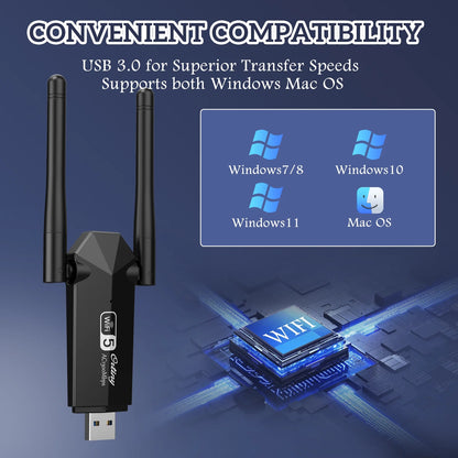 USB Wifi Adapter,  1300Mbps Wifi USB Dual Band 5G/2.4G Wireless Network Adapter for Desktop Laptop PC, Dual Band Wifi Dongle Wireless Adapter for Supports Windows 11/10/8/7, Mac OS 10.9-10.15